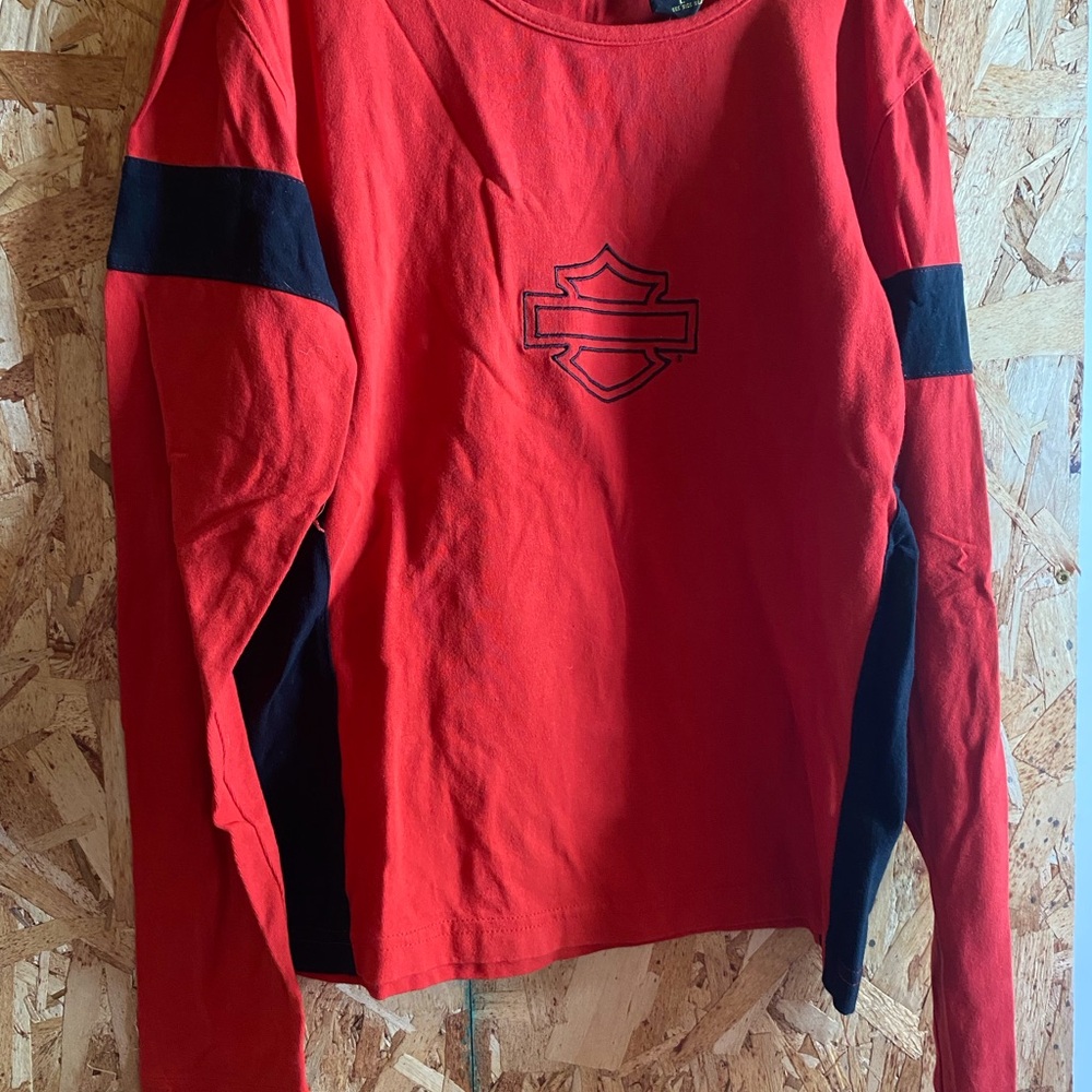 Red and Black Female Long Sleeve Top